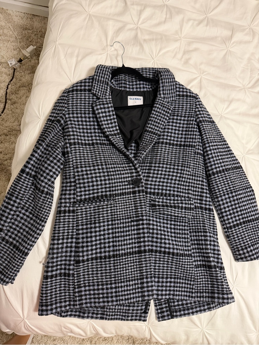 Old Navy Women's Black & Gray Plaid Wool Pea Coat